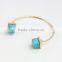 Wholesale new arrival gold plated white and green turquoise square cuff bangle