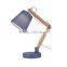 LED children wooden swing arm table lamp, metal base and fabric lampshade