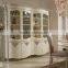 Luxury Decorative Dining Room Four Doors Wine Display Cabinet, White and Silver Glass Door Vitrine China Cabinet