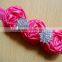 2016 New Style Newborn Baby Rhinestone Elastic Satin Fabric Flower Headband for Girls
