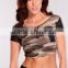 camo crop top for women fashion 2015 cotton camouflage pattern printing t shirt sexy causal loose top short sleeve midriff tee