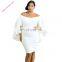 Fashion Women off Shoulder Plus Size Bodycon Bell Sleeve Dress