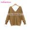 Winter Loose Bat Long Sleeve Fashion Knit Sweater Ladies Blouse Open Back