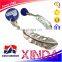 Chinese manufacturer custom metal feather shape stereo key chain/logo hang
