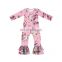 Baby Gauze Romper Pink Charming Floral outique Newborn Body Suit O-neck Long Sleeve 2Ruffle Pant Autumn