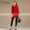 China Women's Red Long-Sleeved Slim Fit Sweater Knitted Casual Style Crew Neck Solid Pattern Winter Season