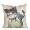 2016 hot sale 100% polyester home decorative cat printing linen cheap cushion cover