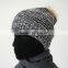 soft acrylic yarn knit beanie hat with faux fur pompom multi colorways