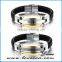 Fashion mens stainless steel magnetic leather bracelet