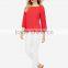 women's shirred front shulders buttoned back 3/4 sleeve blouse
