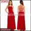 Latest Red Slip Halter Maxi Dress Designs Casual Lace Belt Back Women Long Dress Chiffon New Style