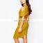 2016 New Design Yellow Woven Fabric Women Midi Prom Pencil Dress