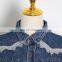 TWOTWINSTYLE Mesh Patchwork Women For Denim Jacket Sleeveless Button Big Size Female Tops