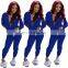 Wholesale women's 2 piece plain sport sweat pants zipper hoodies sets