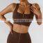 Custom Sexy Front Zip Women Gym Sports Bras Hollow Cross Backless Fitness Yoga Tops