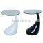 Unique design fiberglass base glass side table teardrop coffee table