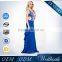Latest Backless Tight Beaded Blue Long Cocktail Party Dress