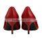 Mid high Heel pointed toe classic ladies breatheable PU lining comfortable RED sheep skin pump shoes