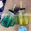 2016 Retro Glass Coloured Cocktail Drinking Handled Jam Mason Jars colorful glass mason jar