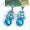 Long blue semi-precious stone pendant women stud earrings korean style crystal rhinestone long hanging earrings for sales 2016