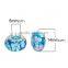 Round Silver Plated Core Flower Pattern Blue Transparent Lampwork Glass European Style Large Hole Charm Beads