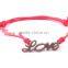 2PCs Bronze Letters Love Faux Suede Leather Cord Charm Bracelets