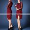 Wholesale Factory Price Front Split Nipped Waist Elegant Women Fashion Lace Career Dress