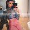 Club Party Wear High Neck Shirts Women Ladies Sexy Mesh See Through Tank Crop Tops