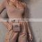 Elegant Women ribbed cotton knitted fabric long sleeve wide round neck bodysuits dress for Lady