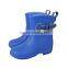 Dark blue girls low heel ankle rain boots with buckle