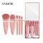 Amazon 5pcs Mini Complete Function Cosmetic Brushes Kit with Mirror Travel Makeup Brush Set