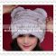 2015 Korean style lovely rabbit fur winter beanie animal ear hat for young girls