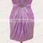 Purple color strapless waistband beaded ruche party girl short bridesmate dress