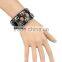 Cool Rock Leather Skull Bracelet Button Adjustable