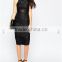 Guangzhou Clothing OEM Cut-away Shoulders Floral Jacquard Black Damask Cocktail Dress