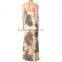 young lady halter neck printing maxi dress women casual