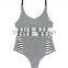 ladies black and white stripe and side black strap one-piece swimwear