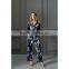 Tubasa Navy Printed Fashion Satin V-neck Sleepwear Autumn Floral Suit for Women Winter 2017 Thermal Vestidos Soft Pajama