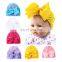 Printed knitted children baby hat elastic baby hat summer bow hollow hat