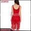 2016 V-neckline Adjustable Shoulder Straps Red Fringes Romper Sleeveless Bodycon Ladies Jumpsuit
