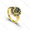 Gold plated blue stone ring big flower jewelry stainless steel