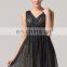 Women's Sexy Deep V-Neck New Fashion Knee Length Black Chiffon Homecoming Dresses CL6156