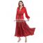 TWOTWINSTYLE Long Dress For Women V Neck Lantern Sleeve High Waist Bowknot Lace Up Striped Patchwork
