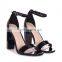 Ladies fancy handmade design high heels nude patent ankle strap block heel women sandals shoes