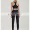 Fashion Color Blocking Racer Back Bra Match Crotchless V Cut Cross Waist Leggings Gym Yoga Set Workout Fitness Sports Wear