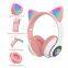 Custom Wireless Headsets Girl Gaming on Ear Headphone TF Microphone Led Light Cute Cat Ear BT Gaming Headset