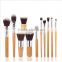 Professional 11PCS natural makeup brushes bamboo with synthetic fiber Blush brush, lip brush/makeup brush set