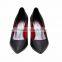 Pretty women Mid high Heel pointed toe classic ladies breatheable PU lining comfortable black sheep skin pump shoes