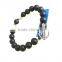 North skull black matte natural stone onyx bead bracelet for men's with toggle clasp