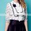 High quality organza fashion design lady blouse,Half sleeve fashion blouse,O-neck with dot printing fashion blouse collar